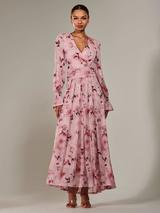 Phase Eight Petite Harper Shimmer Pleated Maxi Dress, Pale Pink