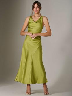 Jolie Moi Satin Shoulder Twist Midaxi Dress, Green - view 2, Green