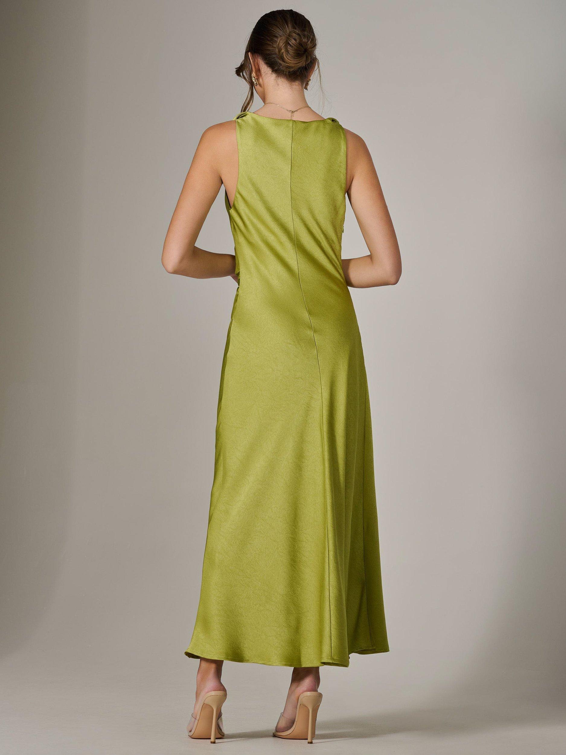 Product image 3 of 7, which shows Jolie Moi Satin Shoulder Twist Midaxi Dress, Green, 8