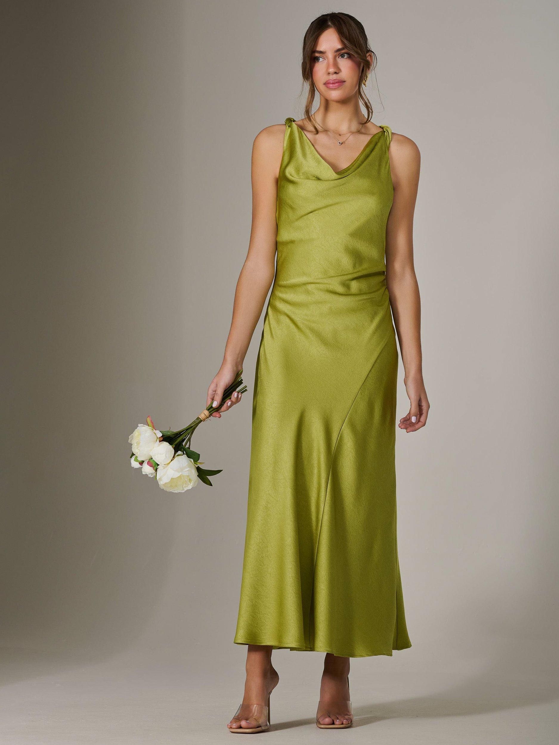 Product image 6 of 7, which shows Jolie Moi Satin Shoulder Twist Midaxi Dress, Green, 8