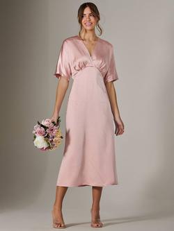 Jolie Moi Satin A-Line V-neck Midaxi Dress, Pink, Pink