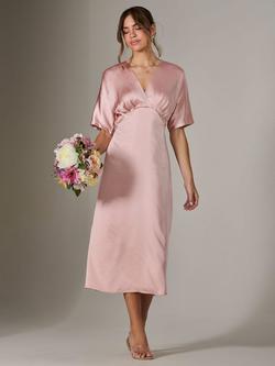 Jolie Moi Satin A-Line V-neck Midaxi Dress, Pink - view 2, Pink