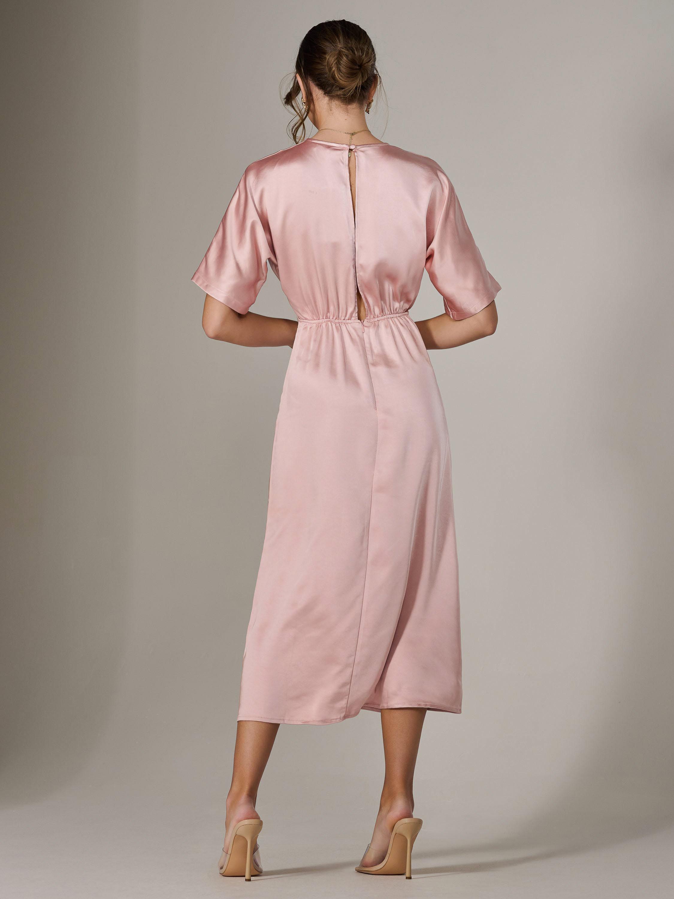 Product image 3 of 7, which shows Jolie Moi Satin A-Line V-neck Midaxi Dress, Pink, 8