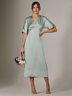 Jolie Moi Satin A-Line V-neck Midaxi Dress, Green - view 2, Green