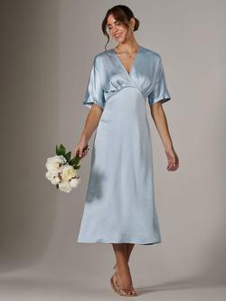 Jolie Moi Satin A-Line V-neck Midaxi Dress, Blue, Blue