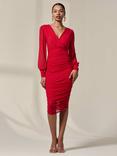 Jolie Moi Mesh Long Sleeve Midi Dress, Red