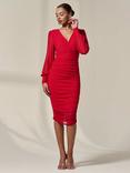 Jolie Moi Mesh Long Sleeve Midi Dress, Red