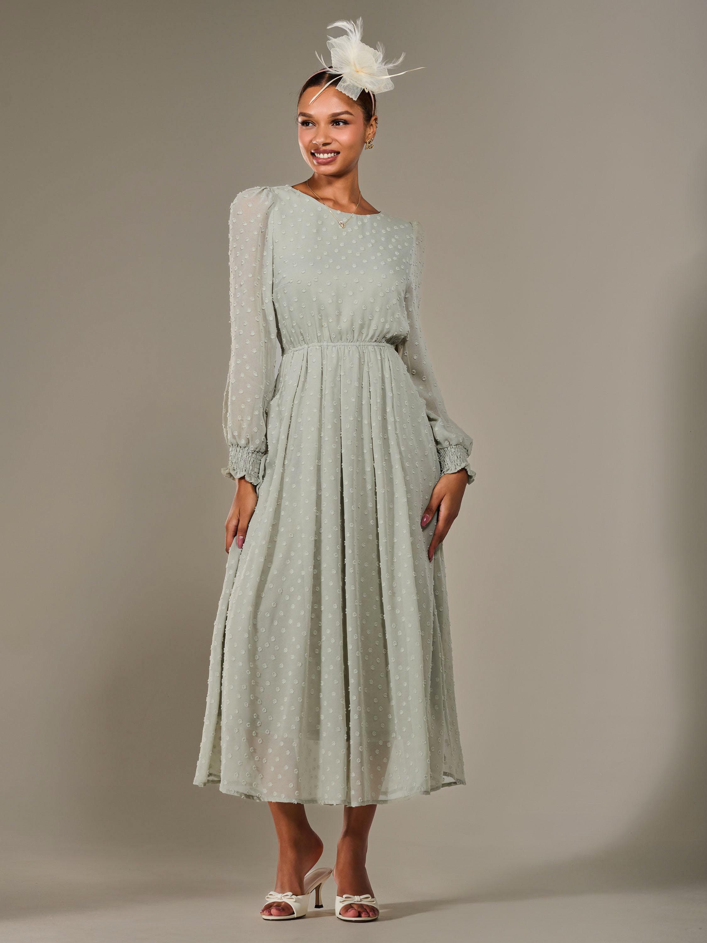 Product image 6 of 7, which shows Jolie Moi Chiffon Midaxi Dress, Light Green, 8