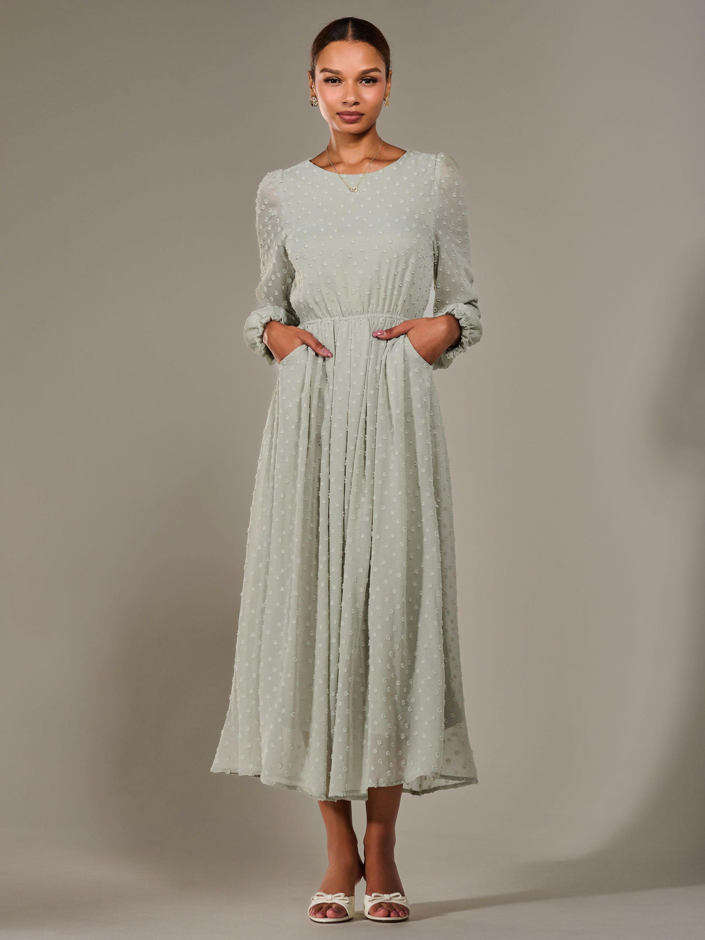 Product image 7 of 7, which shows Jolie Moi Chiffon Midaxi Dress, Light Green, 8
