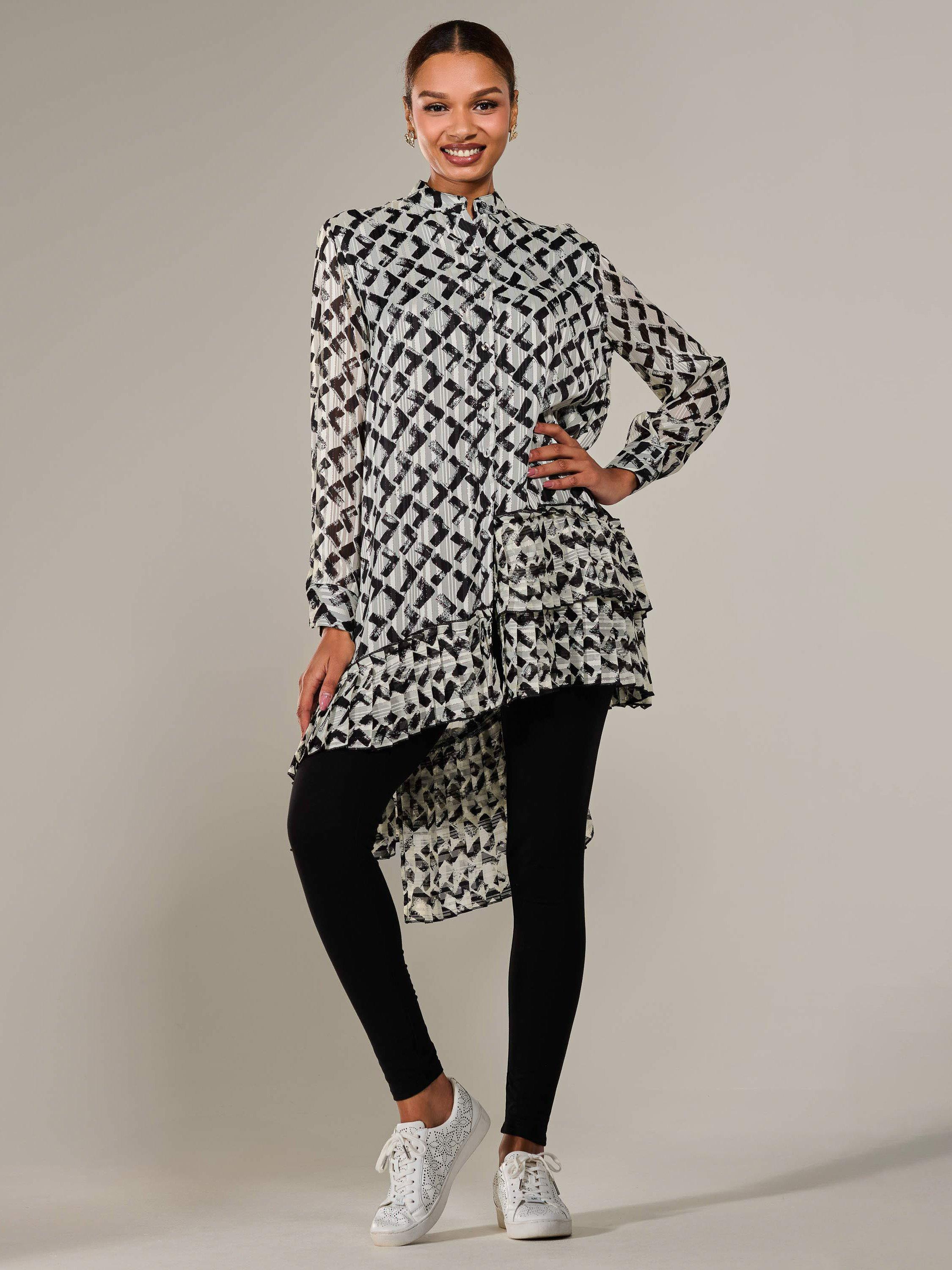 Product image 1 of 7, which shows Jolie Moi Geometric Dipped Hem Midi Dress, Black/Multi, 8