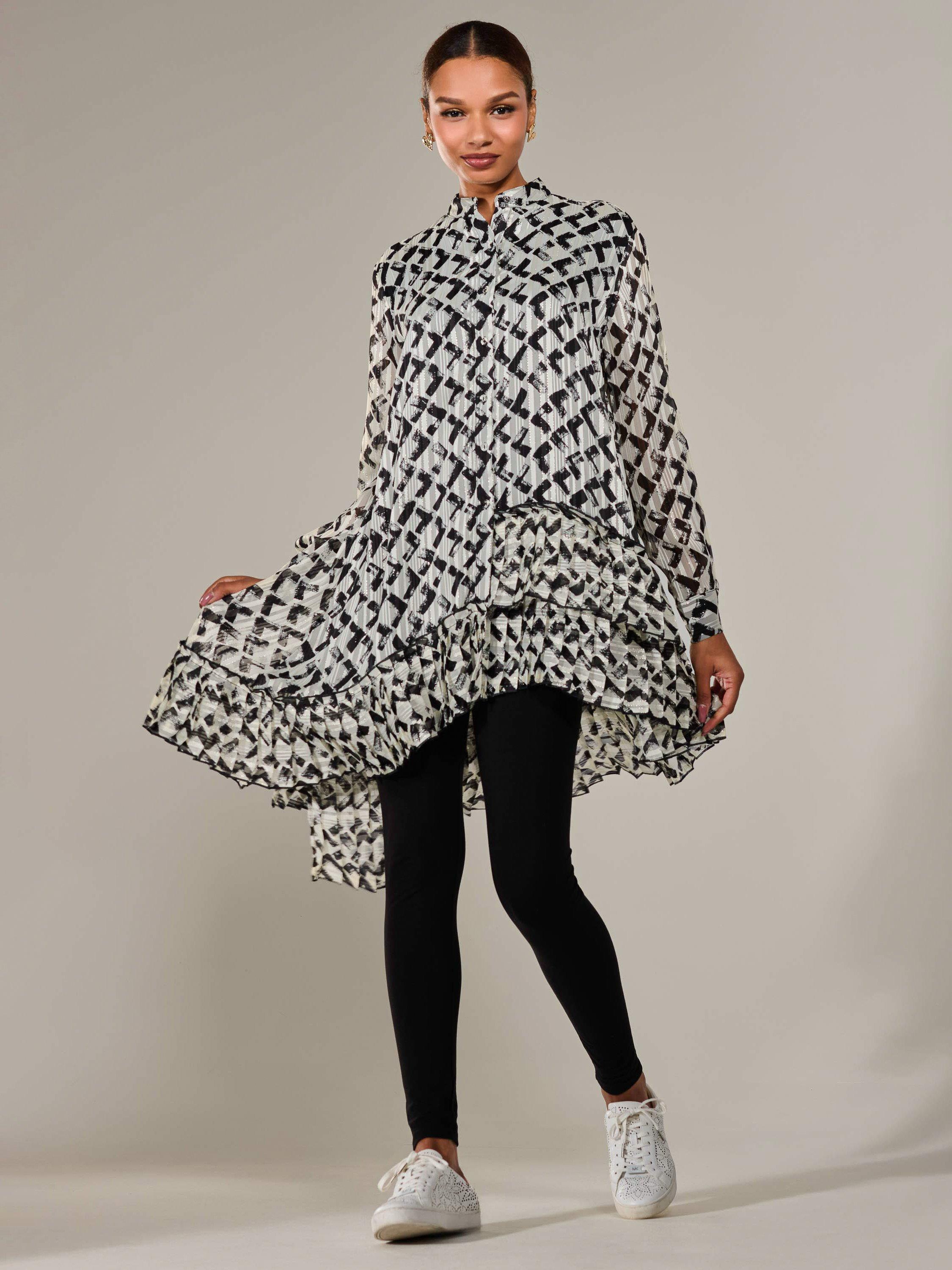 Product image 2 of 7, which shows Jolie Moi Geometric Dipped Hem Midi Dress, Black/Multi, 8