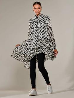 Jolie Moi Geometric Dipped Hem Midi Dress, Black/Multi - view 2, Black/Multi