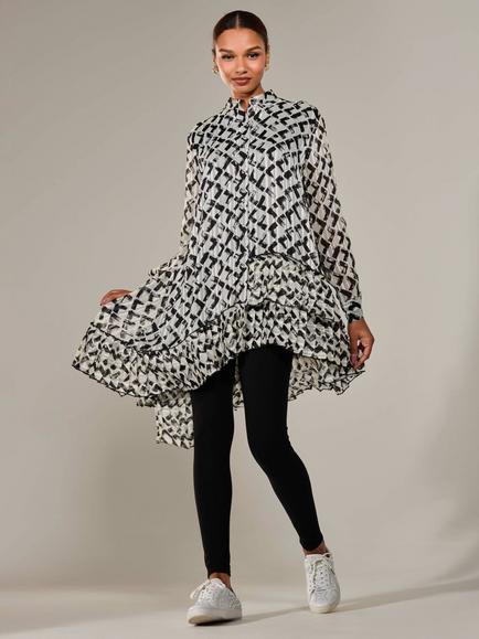 Jolie Moi Geometric Dipped Hem Midi Dress, Black/Multi - view 2, Black/Multi