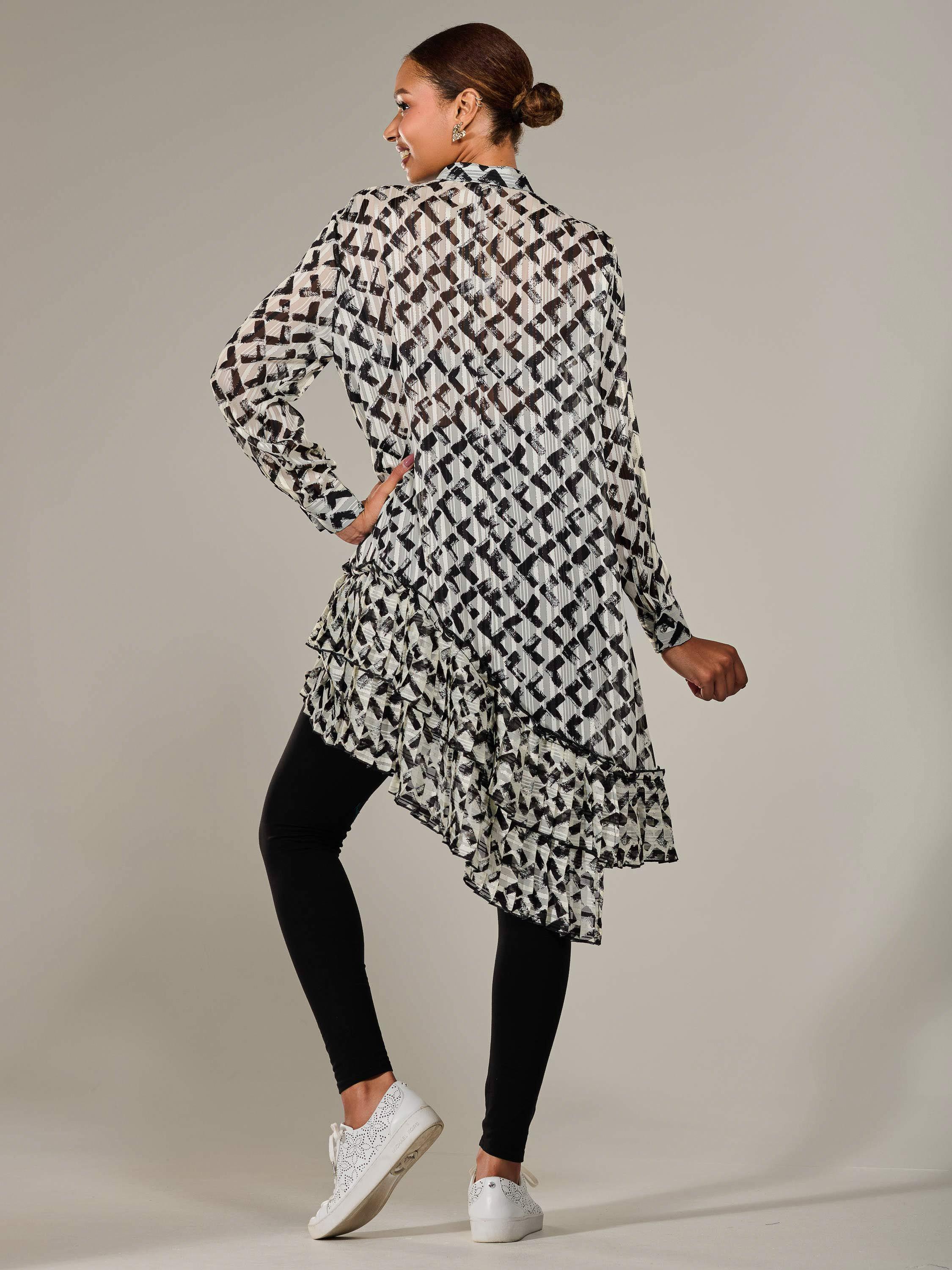 Product image 3 of 7, which shows Jolie Moi Geometric Dipped Hem Midi Dress, Black/Multi, 8