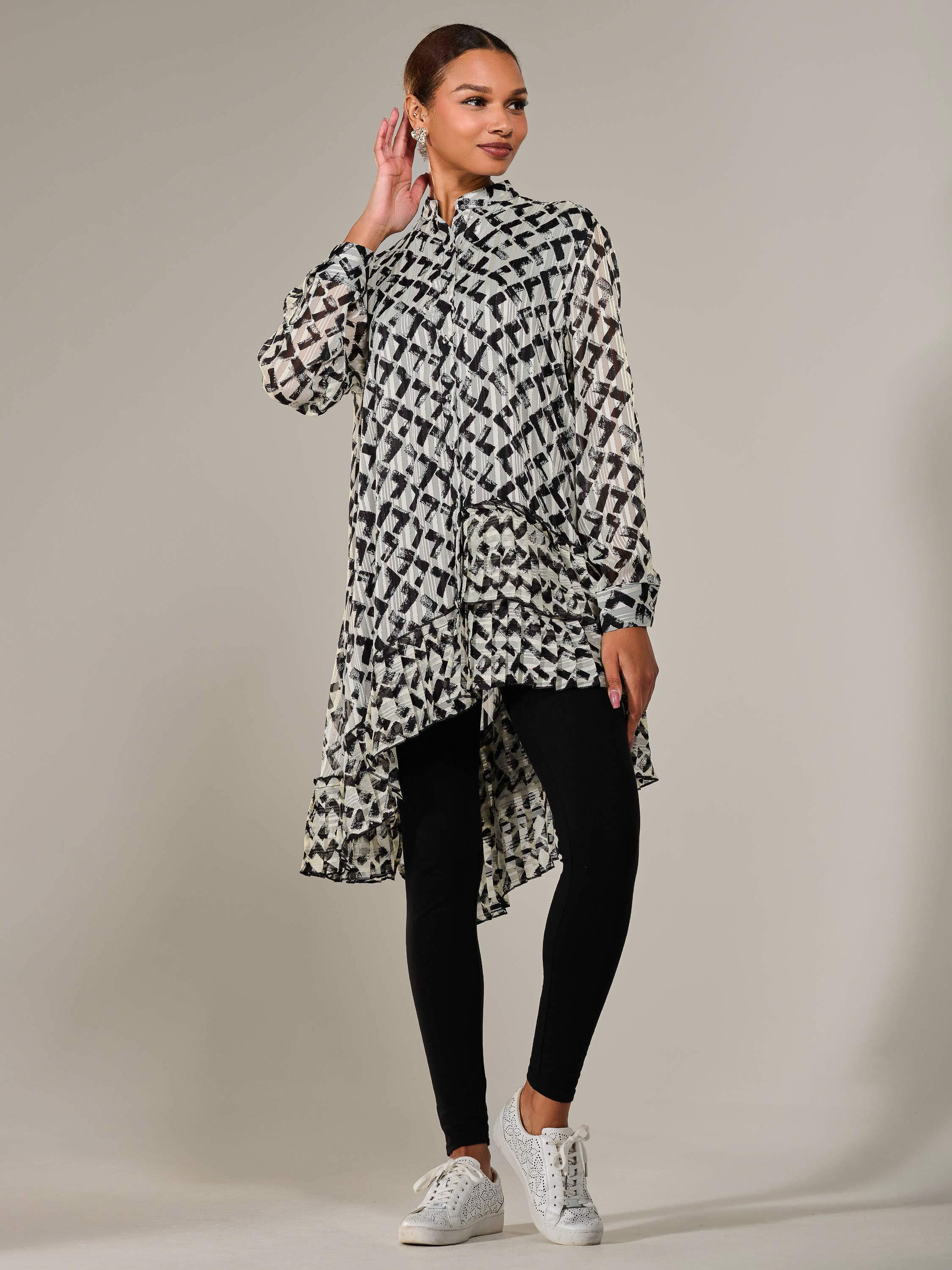 Product image 5 of 7, which shows Jolie Moi Geometric Dipped Hem Midi Dress, Black/Multi, 8