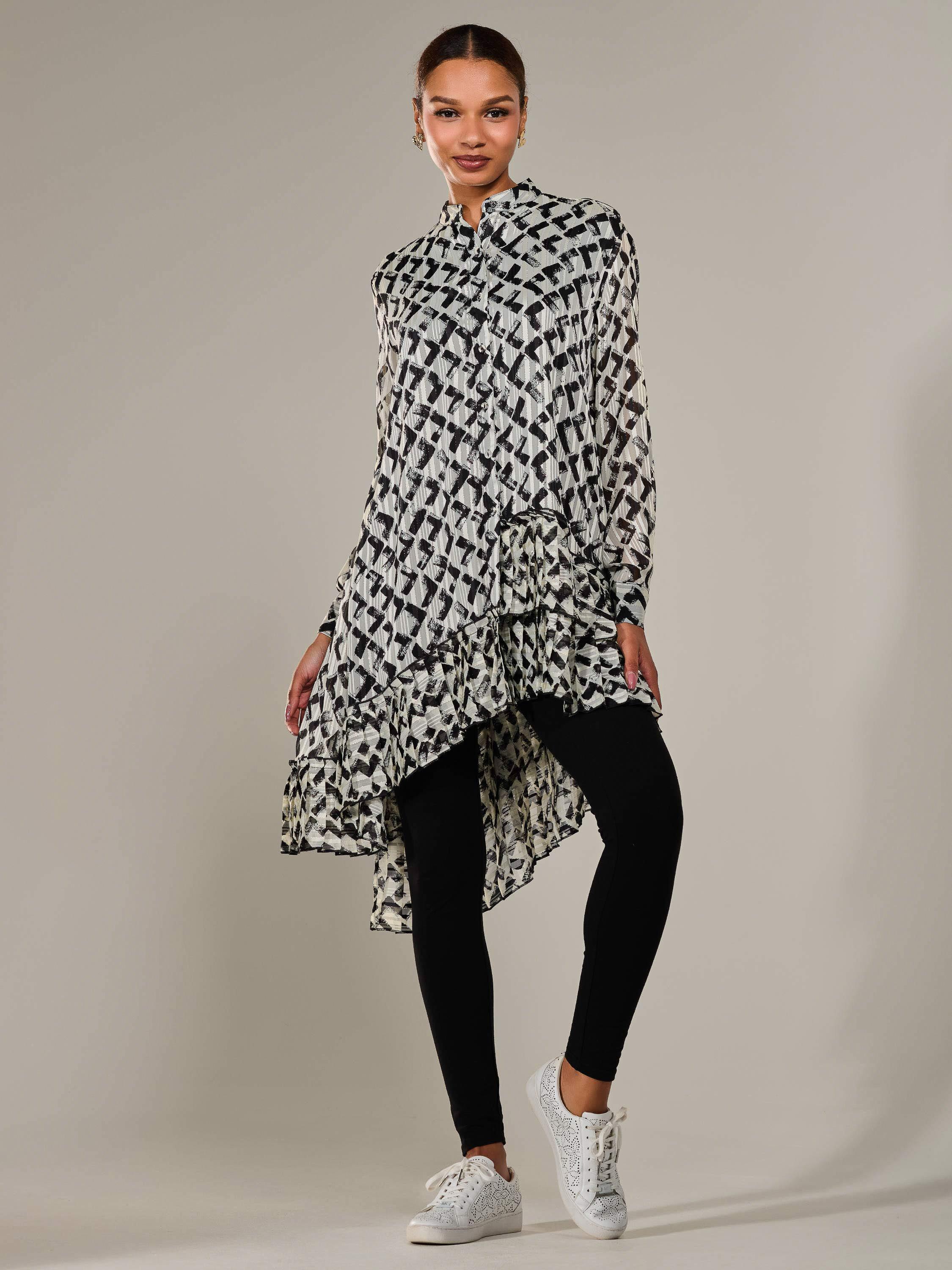Product image 7 of 7, which shows Jolie Moi Geometric Dipped Hem Midi Dress, Black/Multi, 8