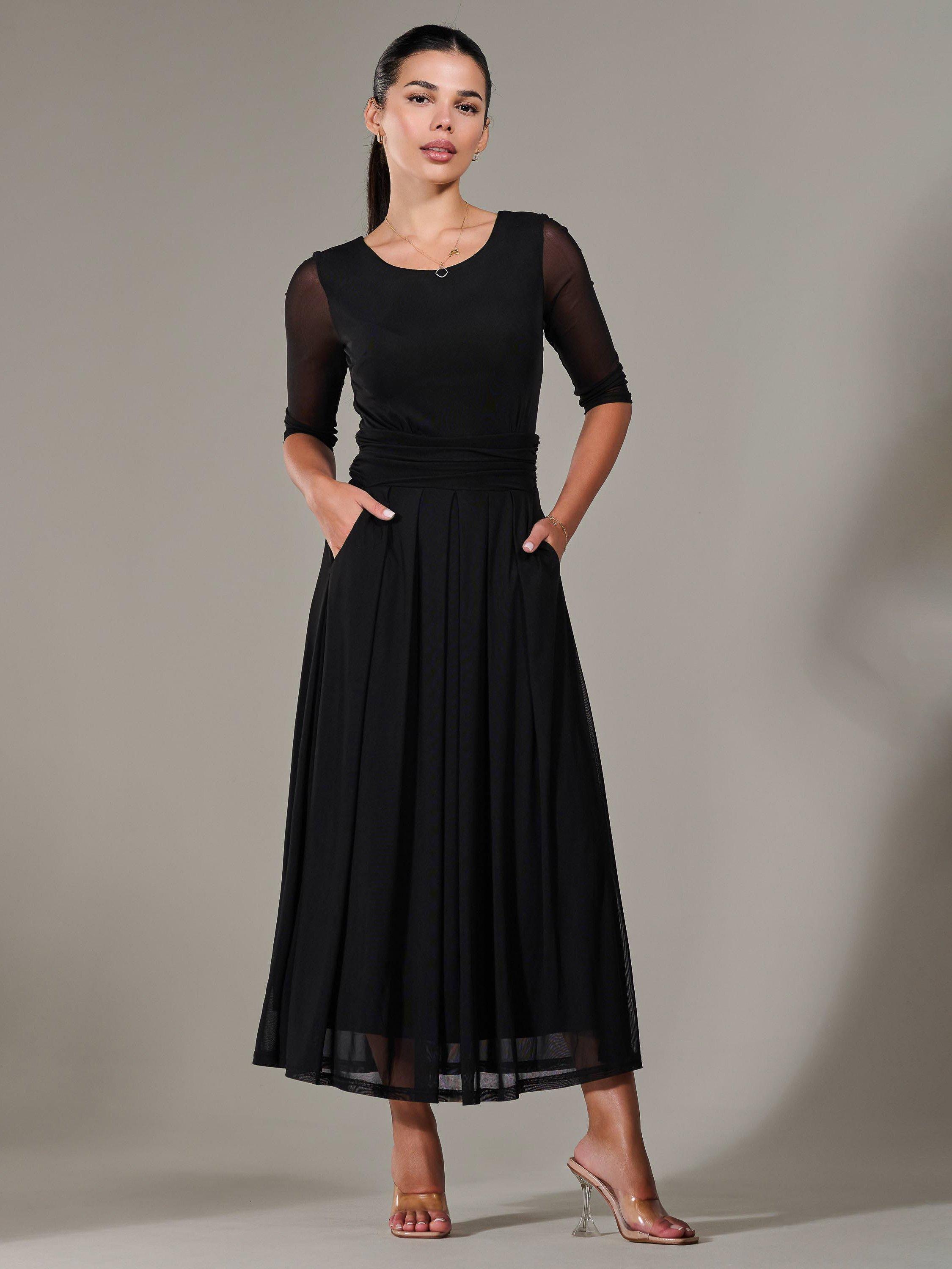 Product image 1 of 7, which shows Jolie Moi Petite Half Sleeve Mesh Dress, Black, 8Pt