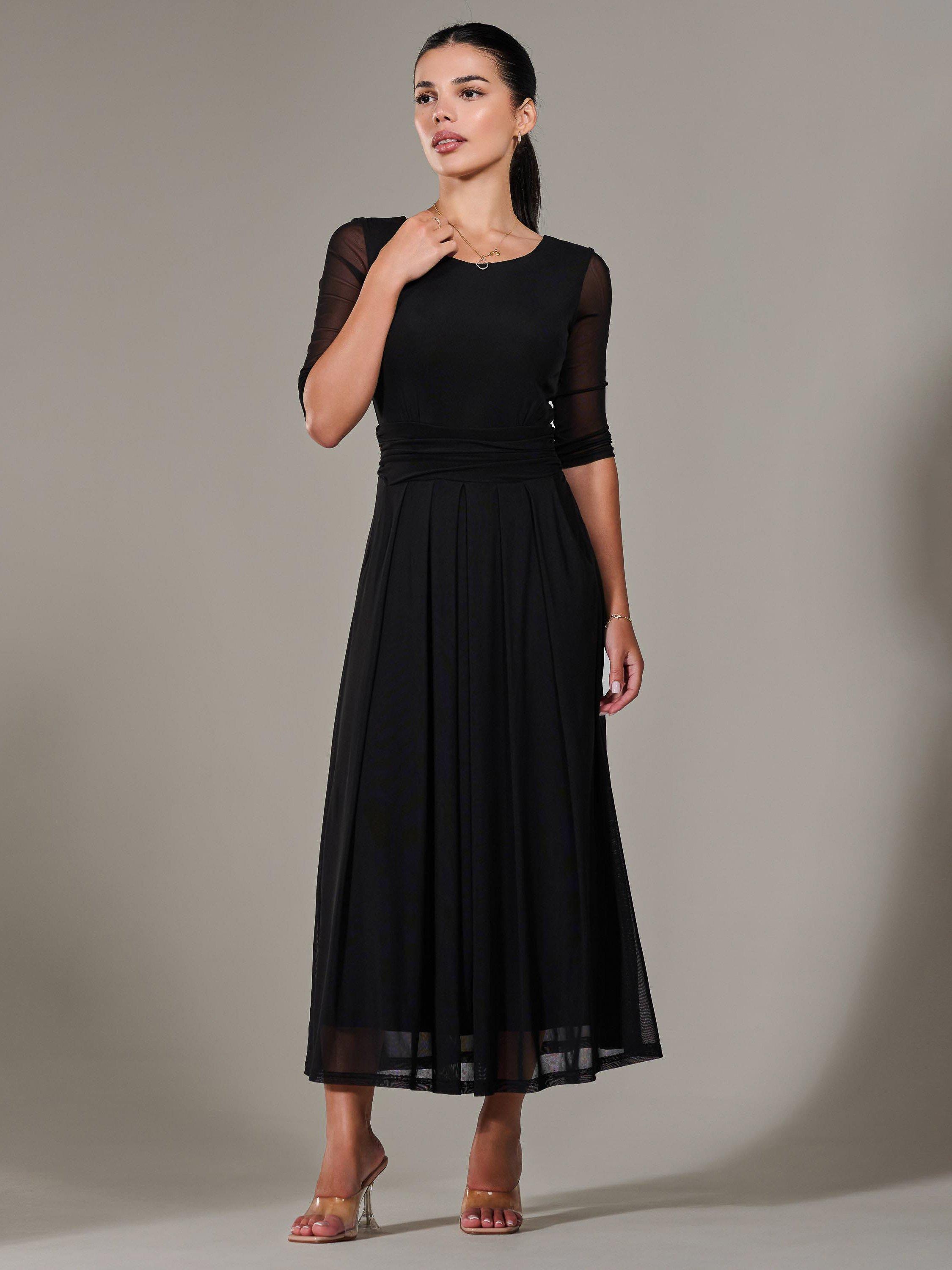 Product image 2 of 7, which shows Jolie Moi Petite Half Sleeve Mesh Dress, Black, 8Pt