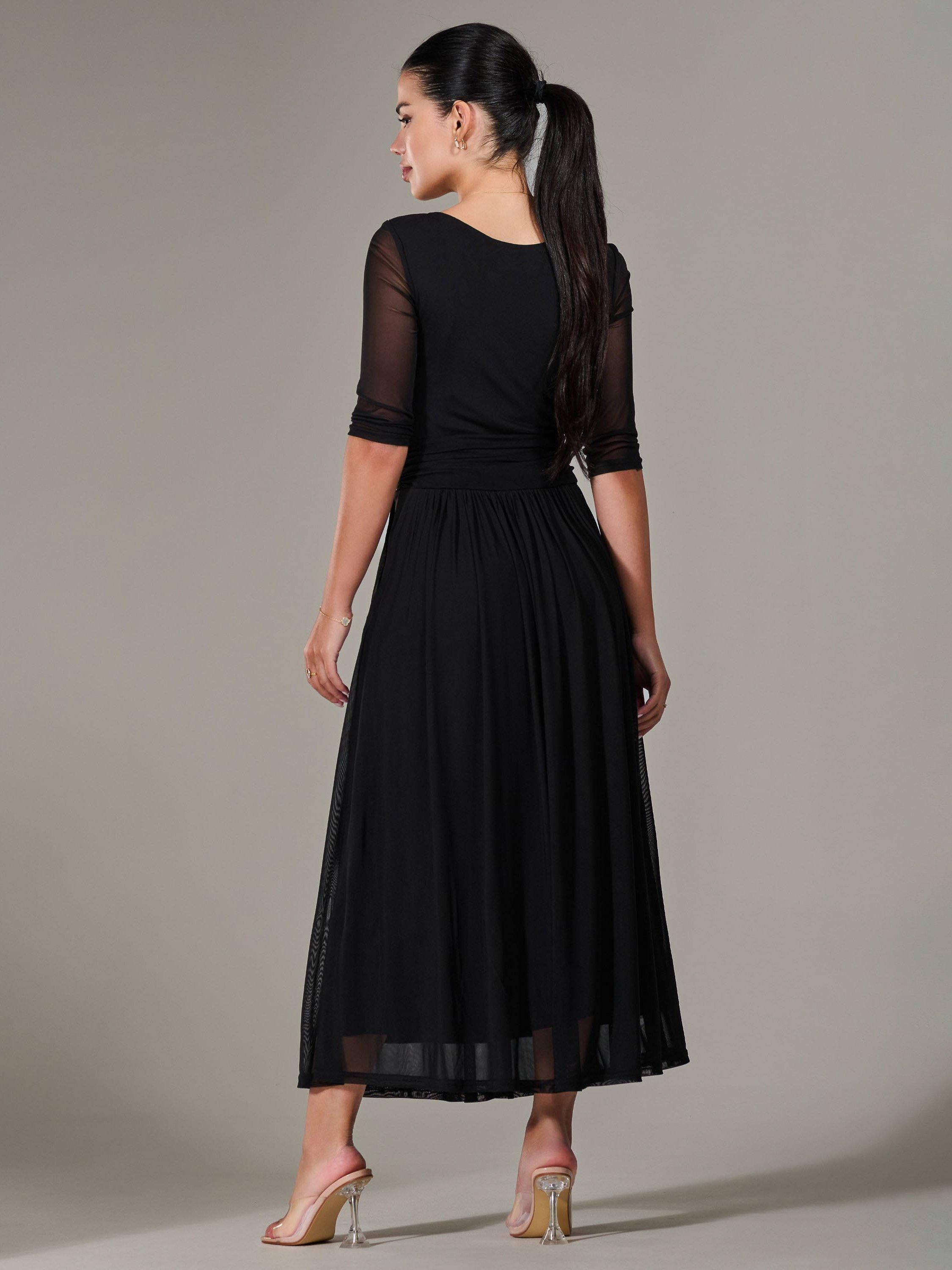 Product image 3 of 7, which shows Jolie Moi Petite Half Sleeve Mesh Dress, Black, 8Pt