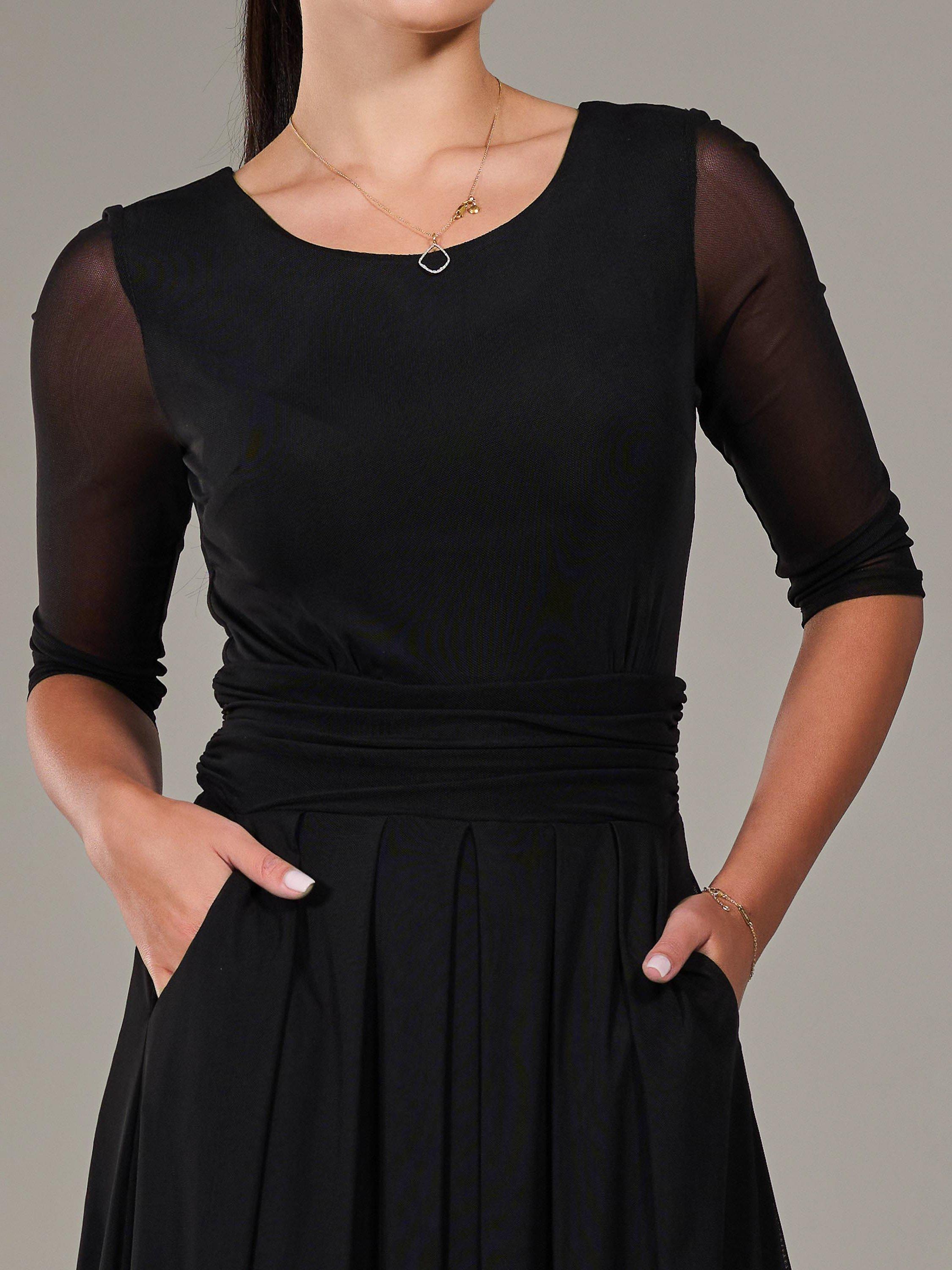 Product image 4 of 7, which shows Jolie Moi Petite Half Sleeve Mesh Dress, Black, 8Pt