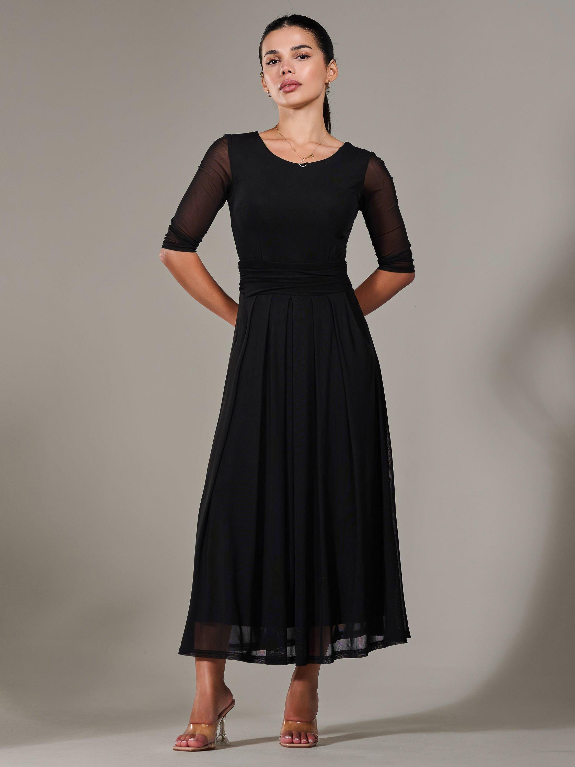 Product image 5 of 7, which shows Jolie Moi Petite Half Sleeve Mesh Dress, Black, 8Pt
