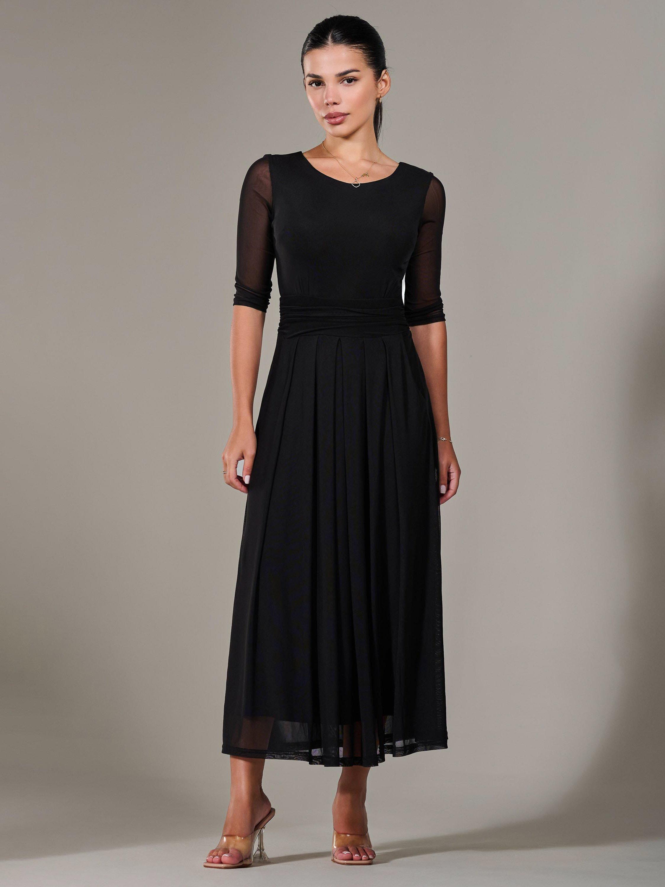 Product image 7 of 7, which shows Jolie Moi Petite Half Sleeve Mesh Dress, Black, 8Pt