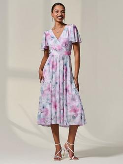 Jolie Moi Petite Mesh Midaxi Dress, Pink/Multi