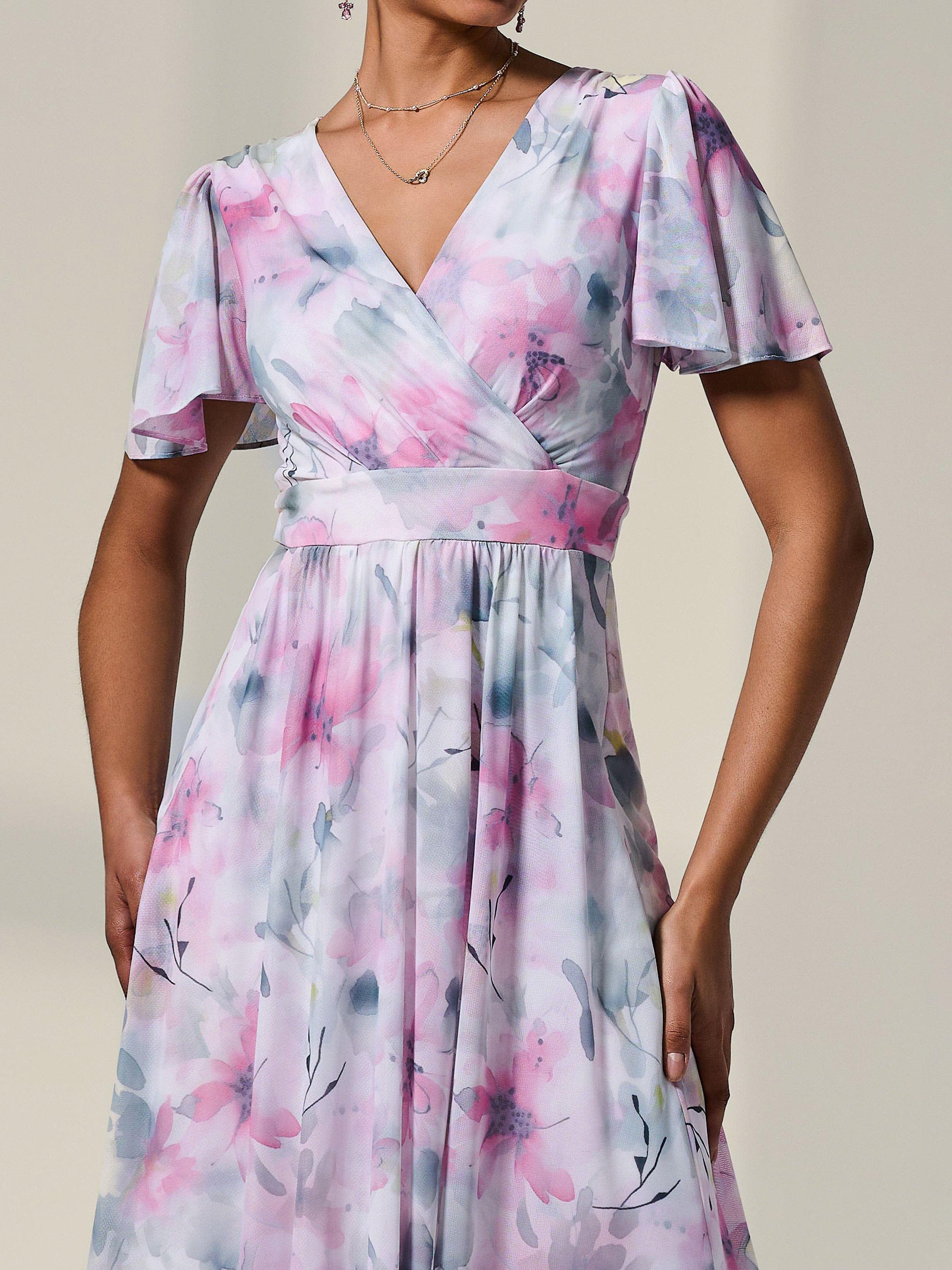 Product image 4 of 6, which shows Jolie Moi Petite Mesh Midaxi Dress, Pink/Multi, 8Pt