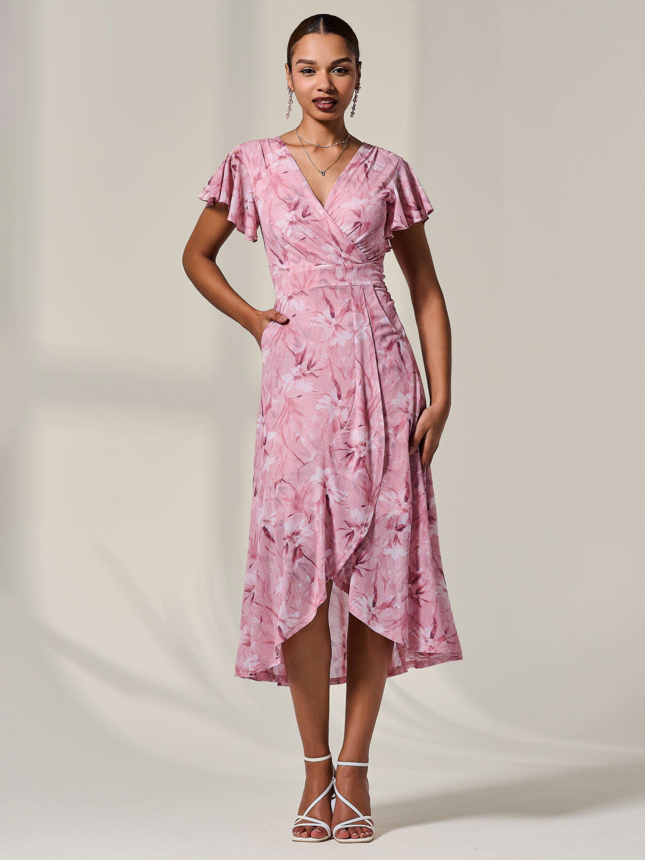 Product image 1 of 6, which shows Jolie Moi Petite Wrap Midaxi Dress, Pink, 8Pt