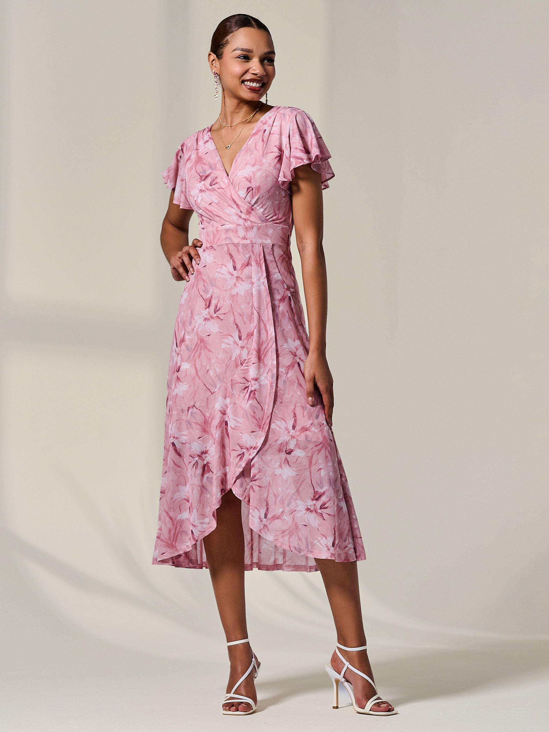 Product image 2 of 6, which shows Jolie Moi Petite Wrap Midaxi Dress, Pink, 8Pt