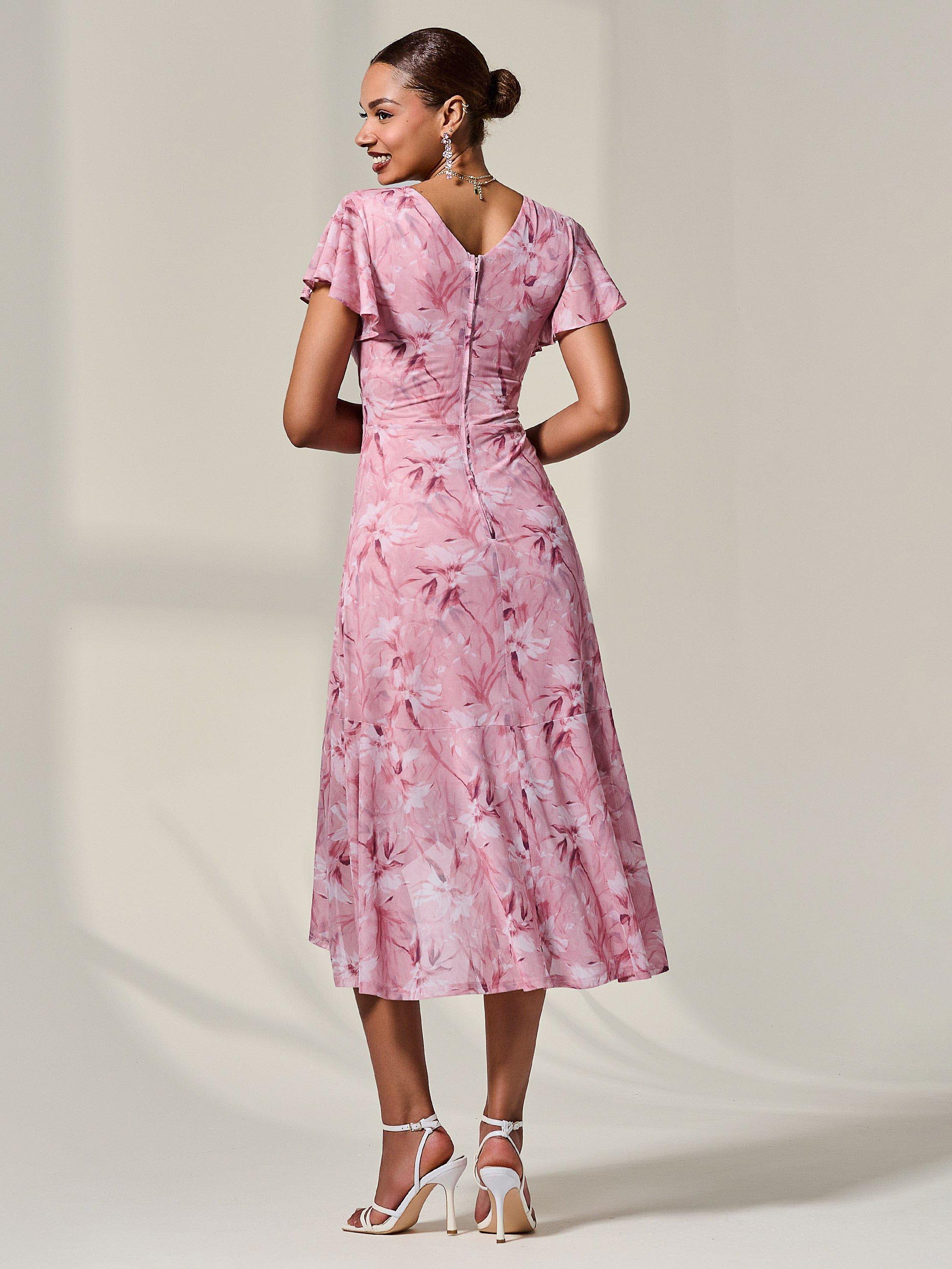 Product image 3 of 6, which shows Jolie Moi Petite Wrap Midaxi Dress, Pink, 8Pt