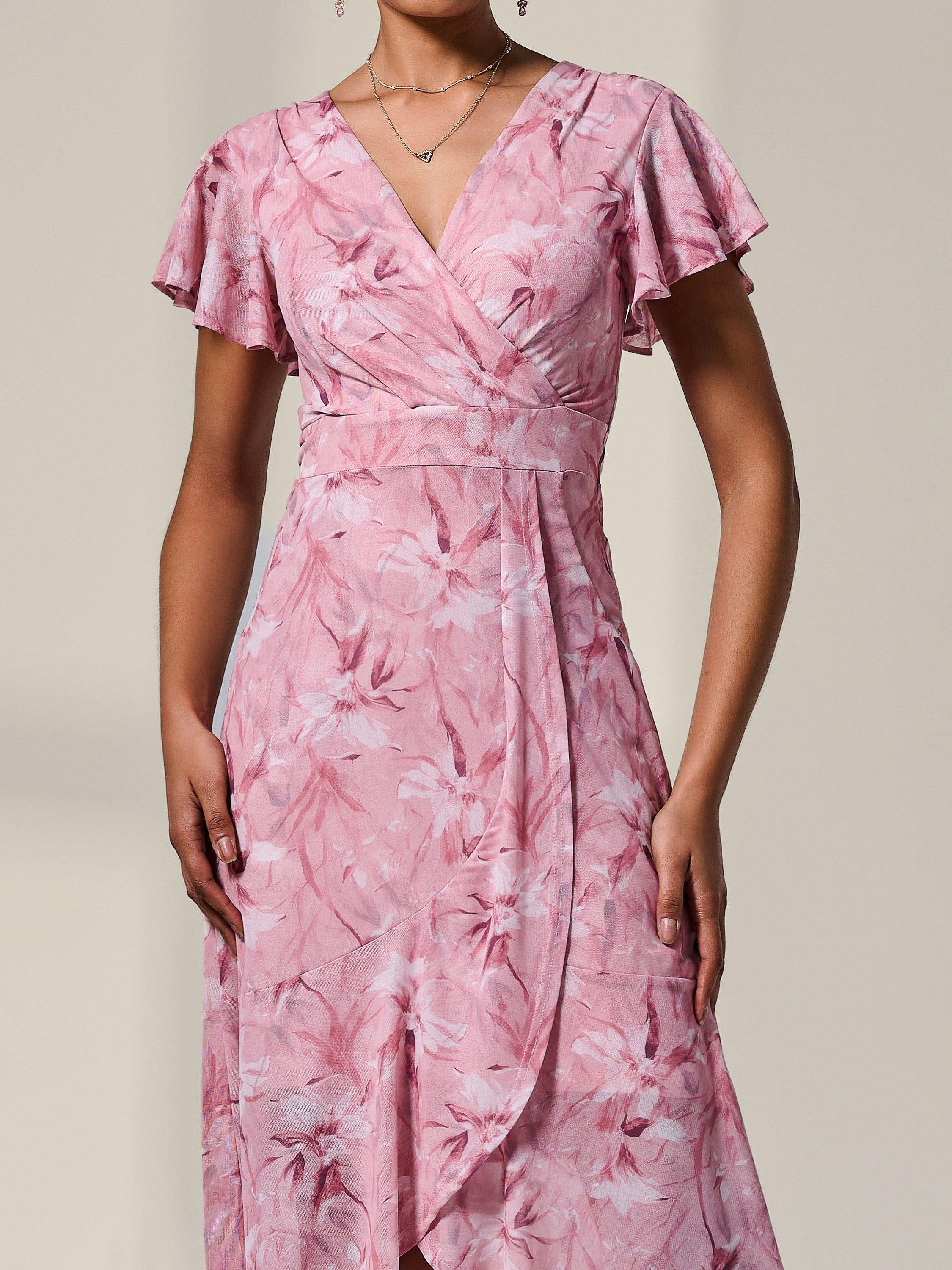 Product image 4 of 6, which shows Jolie Moi Petite Wrap Midaxi Dress, Pink, 8Pt