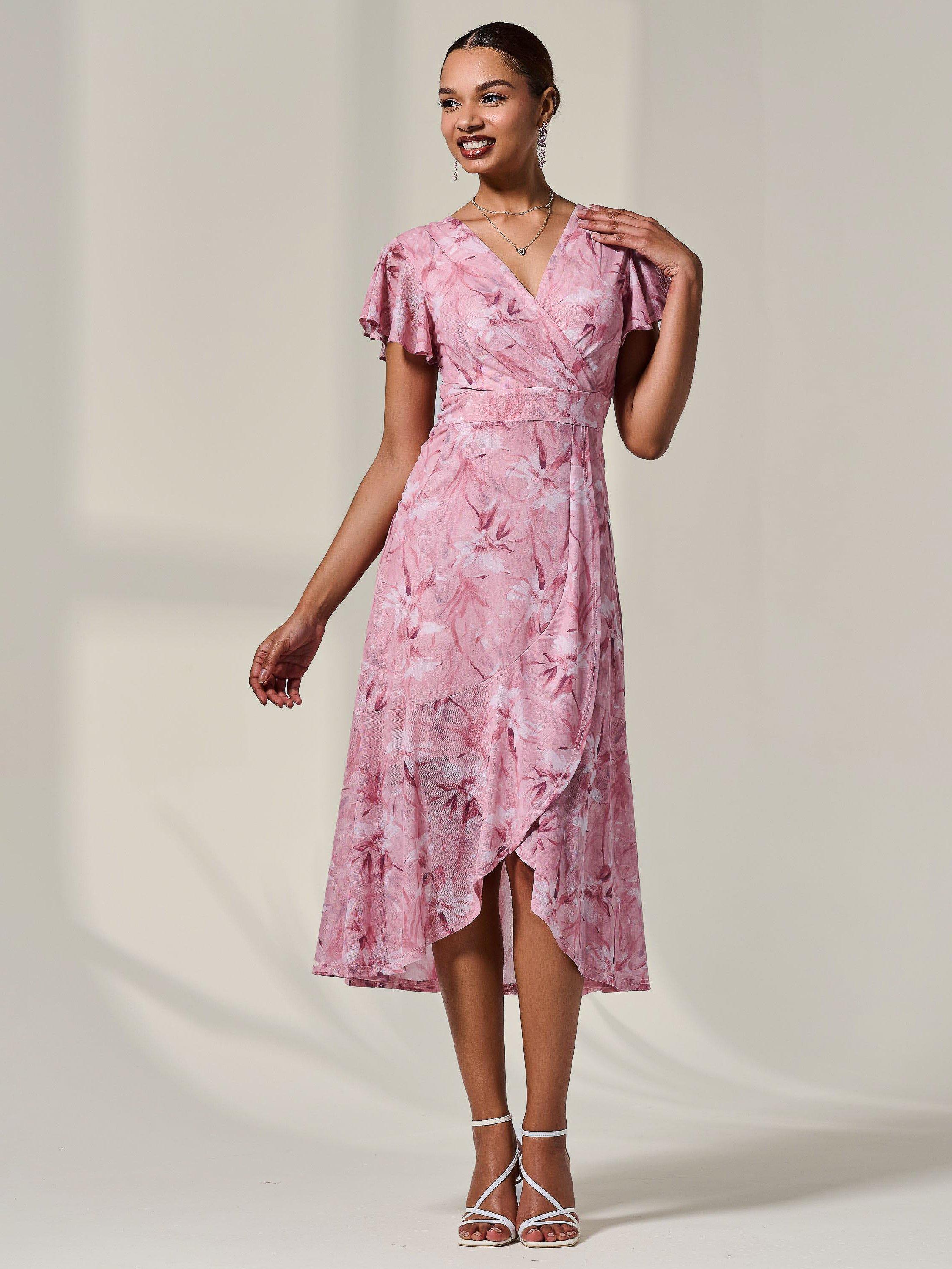 Product image 5 of 6, which shows Jolie Moi Petite Wrap Midaxi Dress, Pink, 8Pt