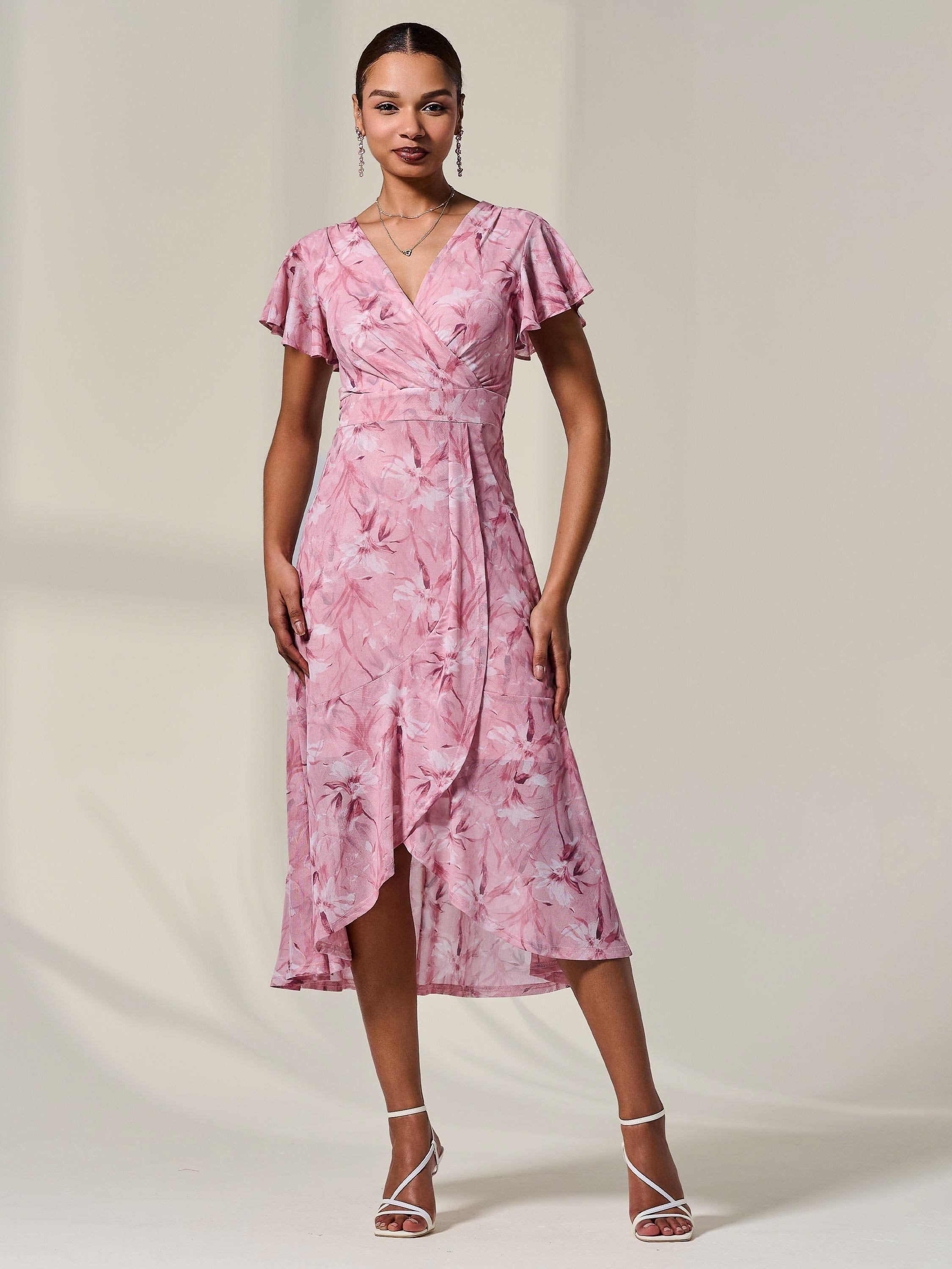 Product image 6 of 6, which shows Jolie Moi Petite Wrap Midaxi Dress, Pink, 8Pt