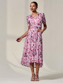 Jolie Moi Petite Floral Ruched Midi Dress, Pink, Pink