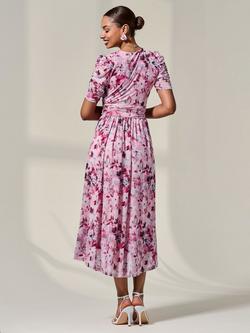 Jolie Moi Petite Floral Ruched Midi Dress, Pink - view 2, Pink