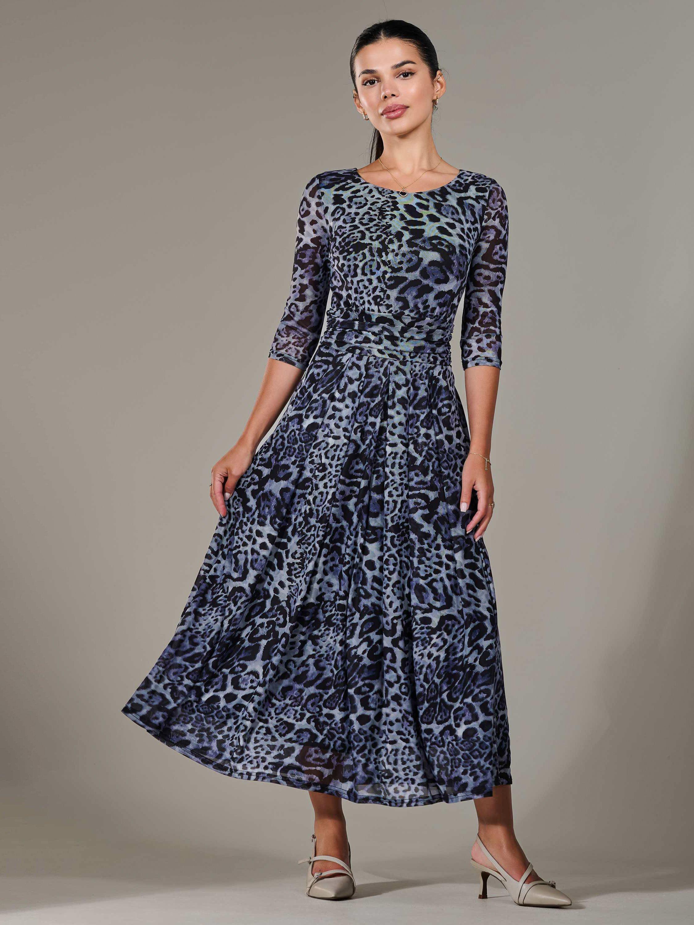 Product image 2 of 7, which shows Jolie Moi Petite Animal Print Pleated Midi Dress, Multi, 8Pt