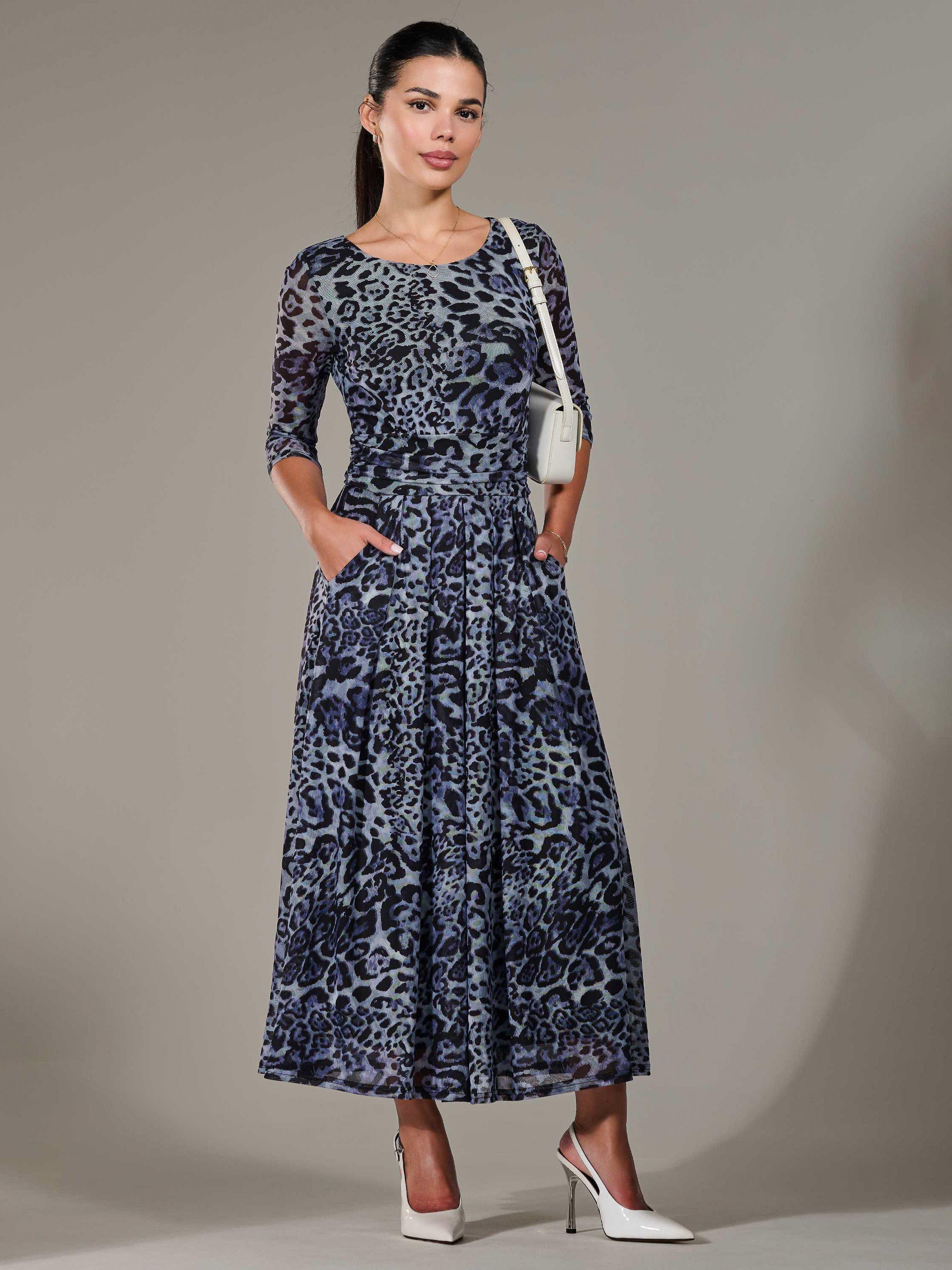 Product image 5 of 7, which shows Jolie Moi Petite Animal Print Pleated Midi Dress, Multi, 8Pt