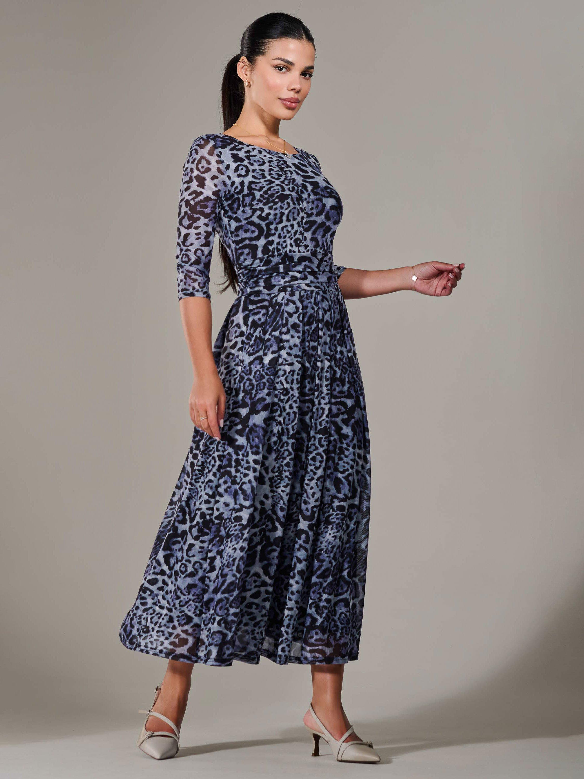 Product image 6 of 7, which shows Jolie Moi Petite Animal Print Pleated Midi Dress, Multi, 8Pt