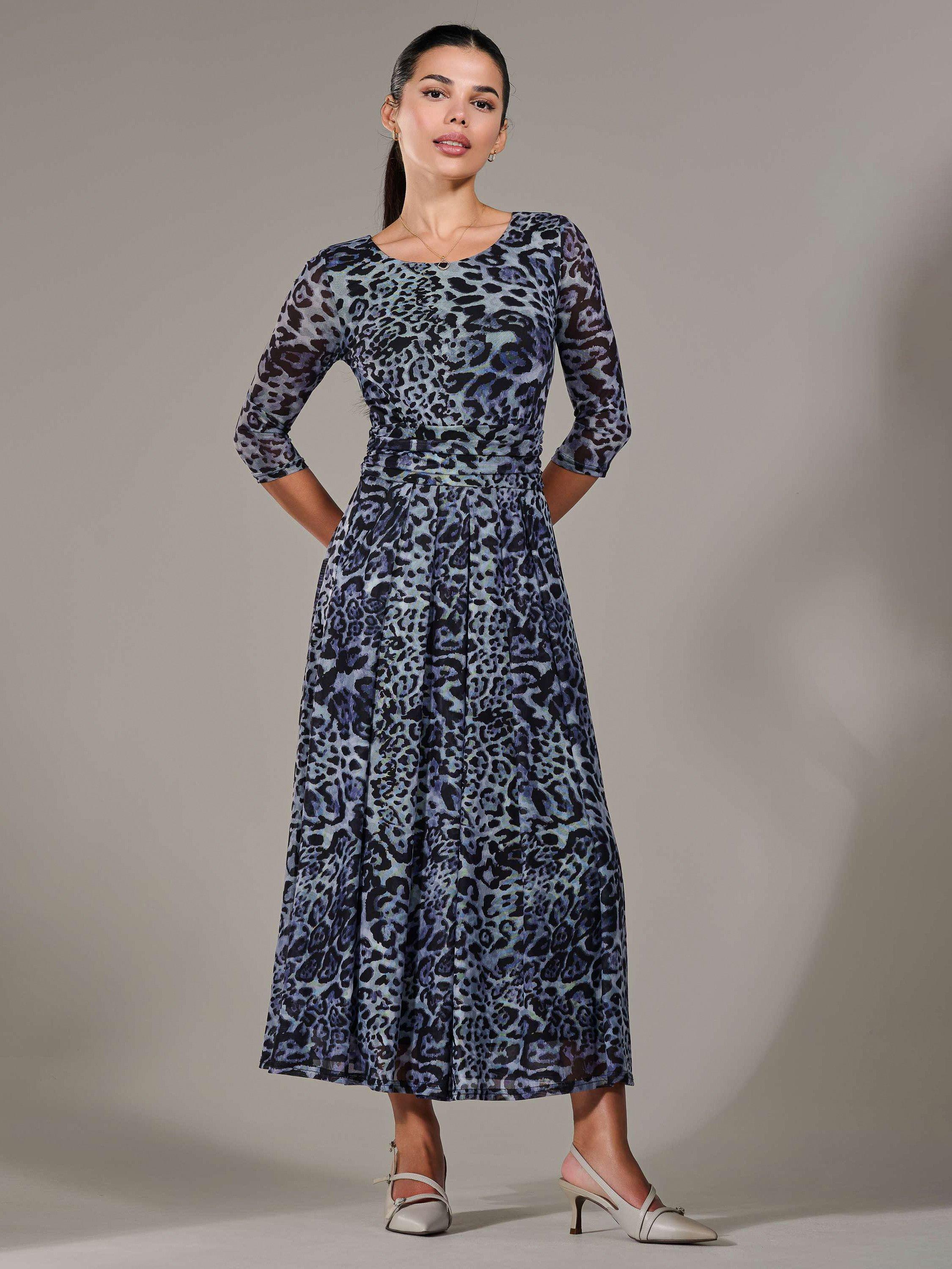 Product image 7 of 7, which shows Jolie Moi Petite Animal Print Pleated Midi Dress, Multi, 8Pt