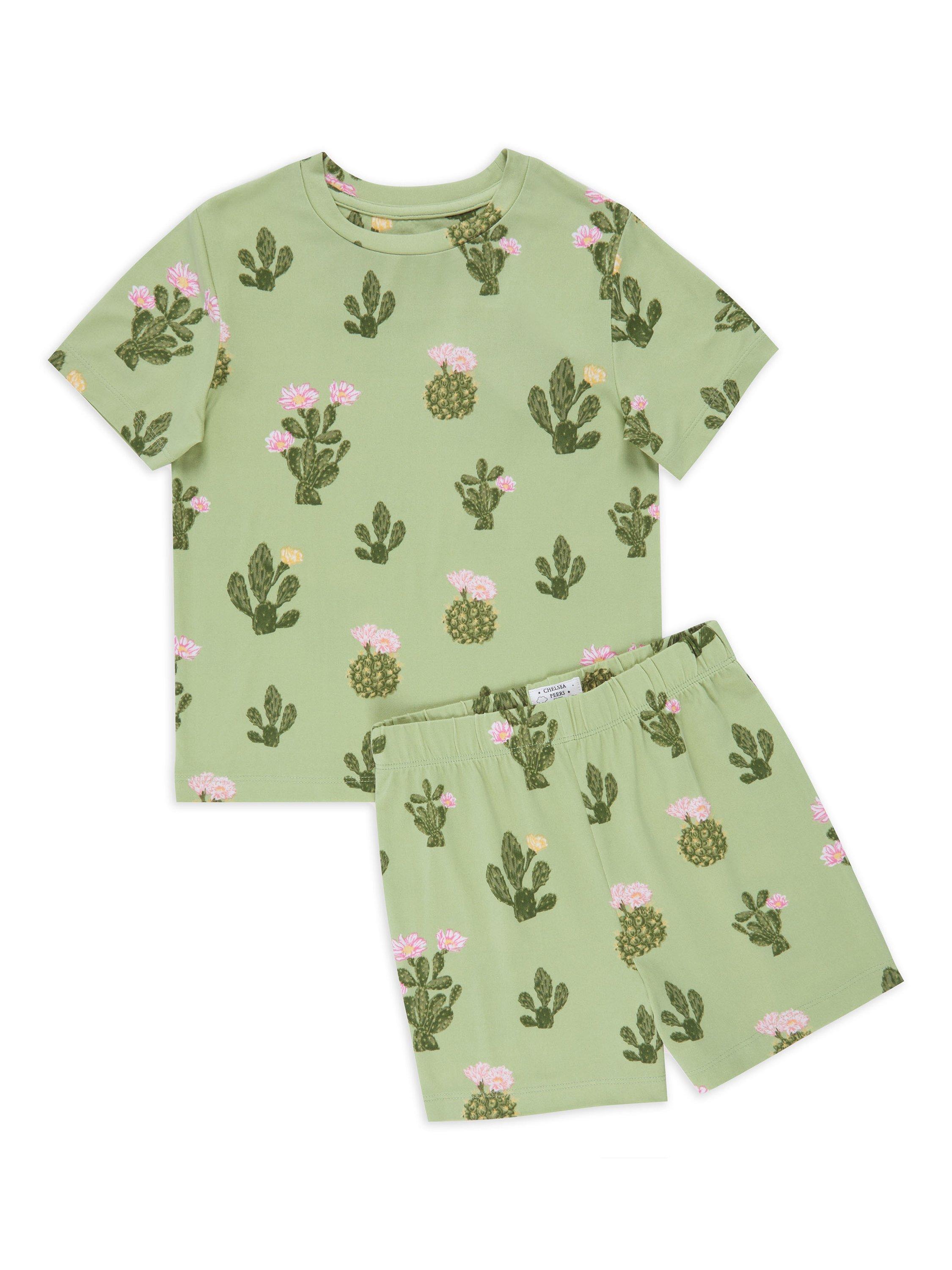 Product image 2 of 3, which shows Chelsea Peers Kids' Floral Print Pyjama Set, Green/Multi, 1-2 years