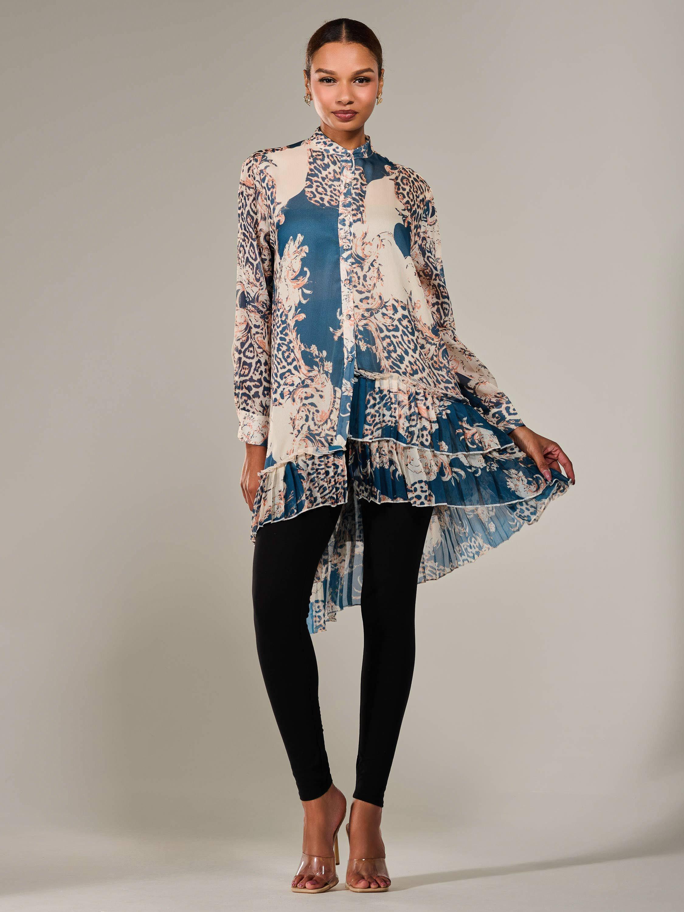 Product image 1 of 7, which shows Jolie Moi Animal Print Dip Hem Midi Dress, Teal/Multi, 8