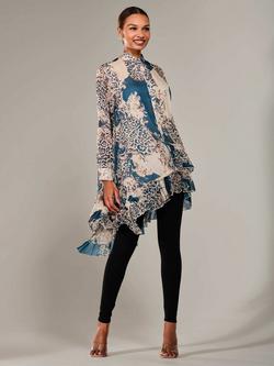 Jolie Moi Animal Print Dip Hem Midi Dress, Teal/Multi - view 2, Teal/Multi