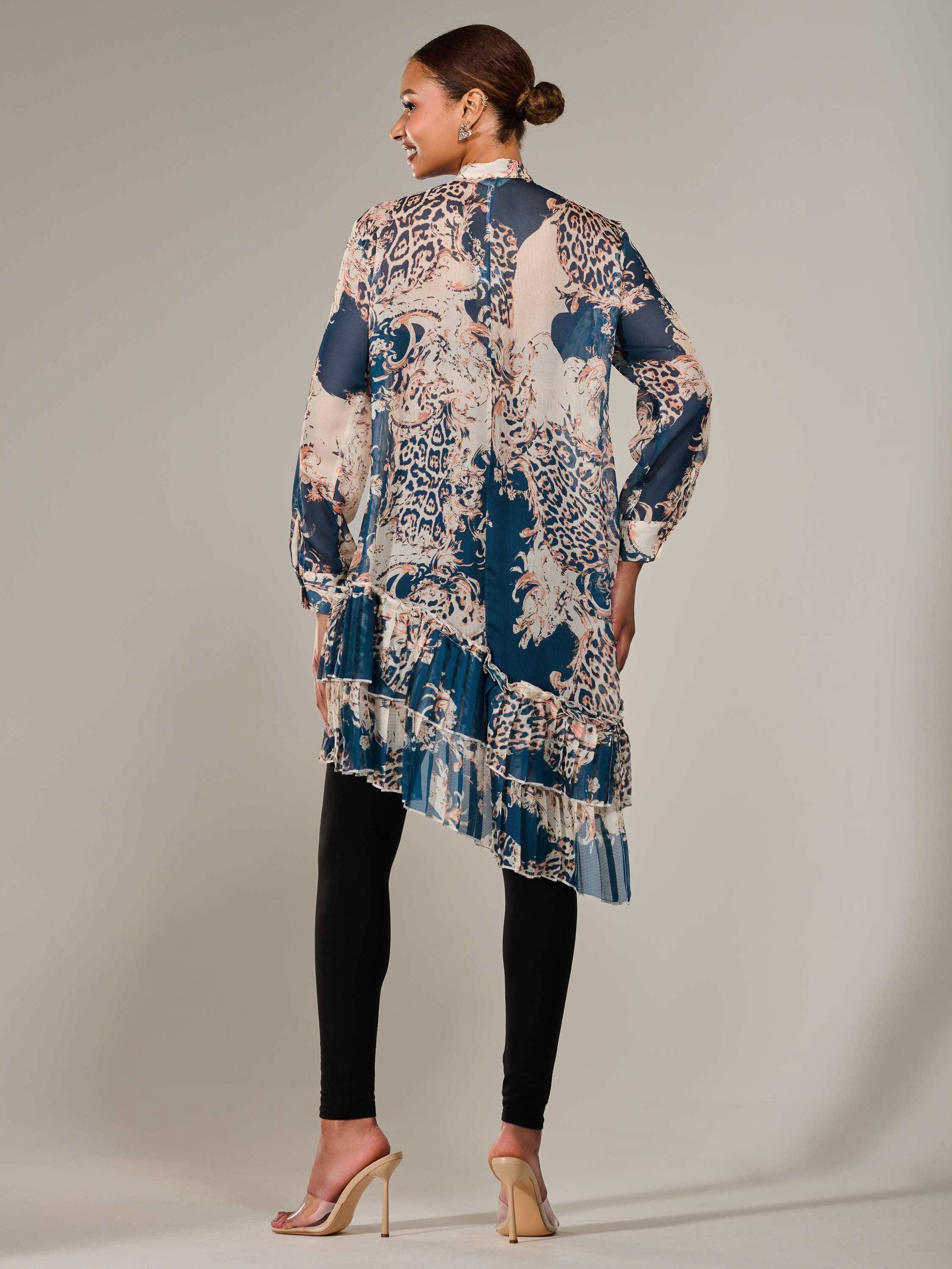 Product image 3 of 7, which shows Jolie Moi Animal Print Dip Hem Midi Dress, Teal/Multi, 8