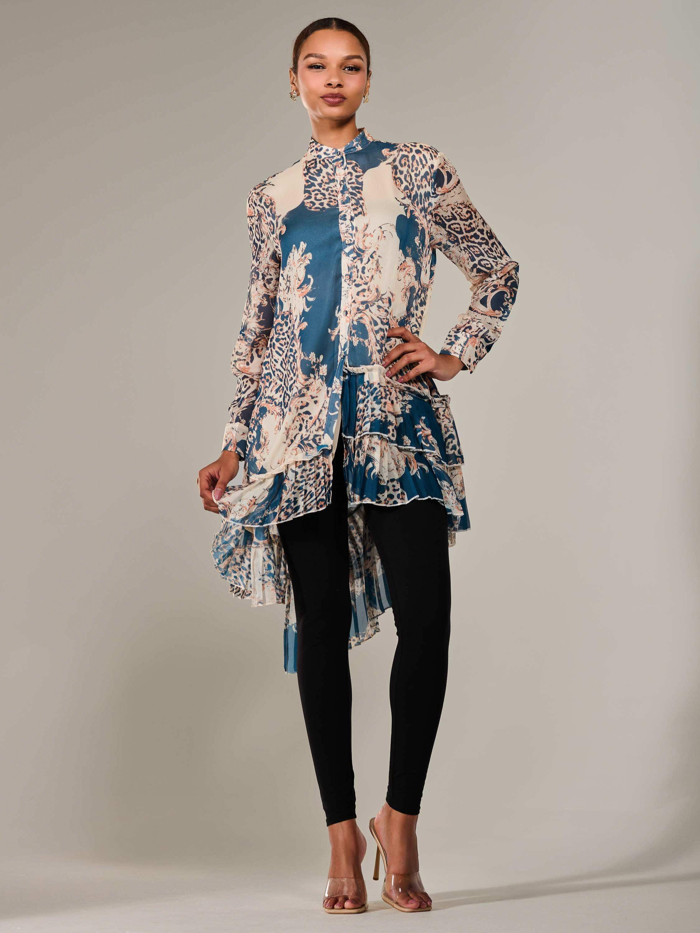 Product image 5 of 7, which shows Jolie Moi Animal Print Dip Hem Midi Dress, Teal/Multi, 8