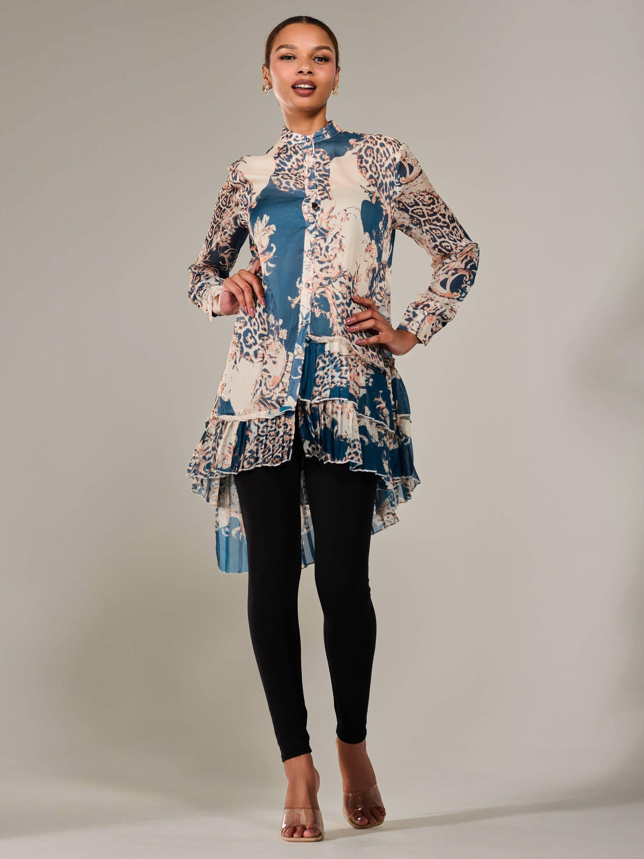 Product image 6 of 7, which shows Jolie Moi Animal Print Dip Hem Midi Dress, Teal/Multi, 8