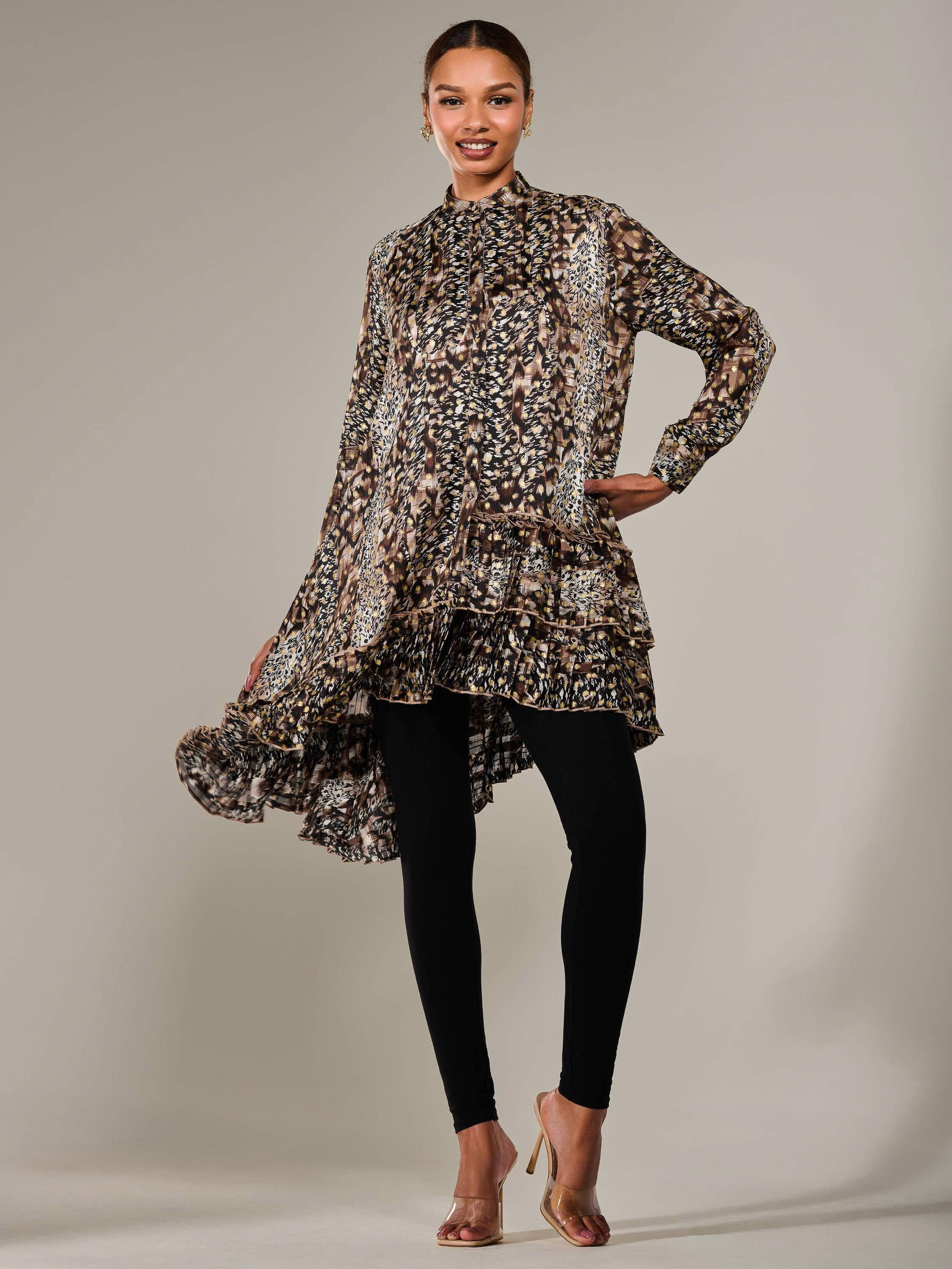 Product image 1 of 7, which shows Jolie Moi Animal Print Midi Shirt Dress, Multi, 8