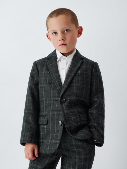 John Lewis Heirloom Collection Kids' Brushed Check Jacket, Grey Check, Grey Check