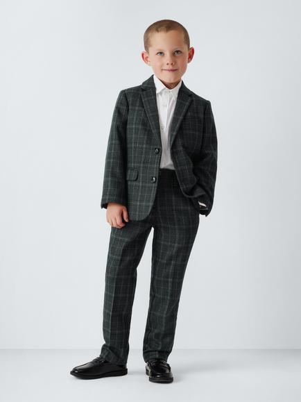 John Lewis Heirloom Collection Kids' Brushed Check Jacket, Grey Check - view 2, Grey Check