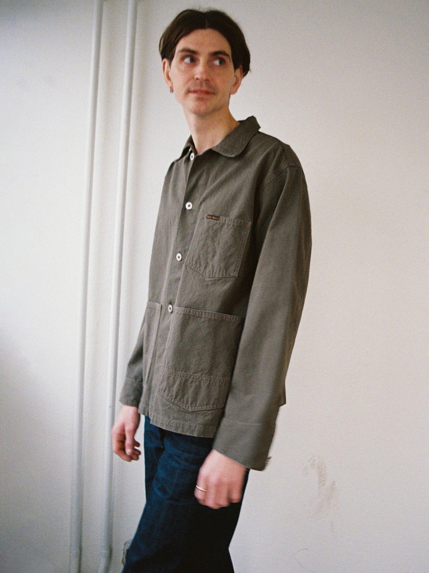 Product image 7 of 7, which shows Nudie Jeans Howie Duck Canvas Denim Jacket, Green, S